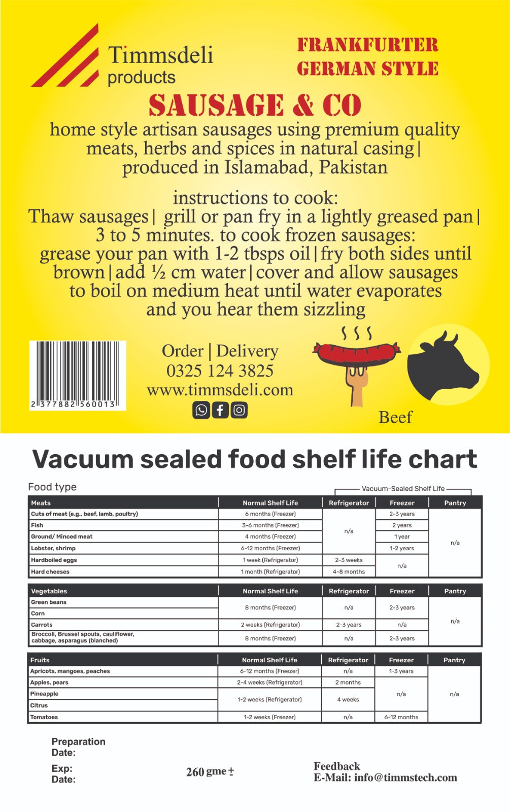 Packed Beef Sausages - 260g