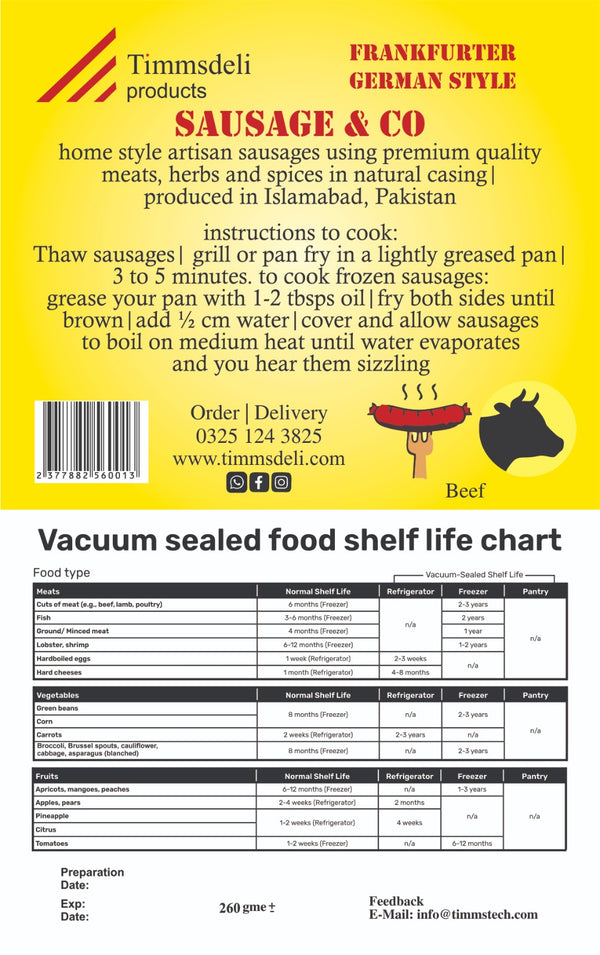 Packed Beef Sausages - 260g
